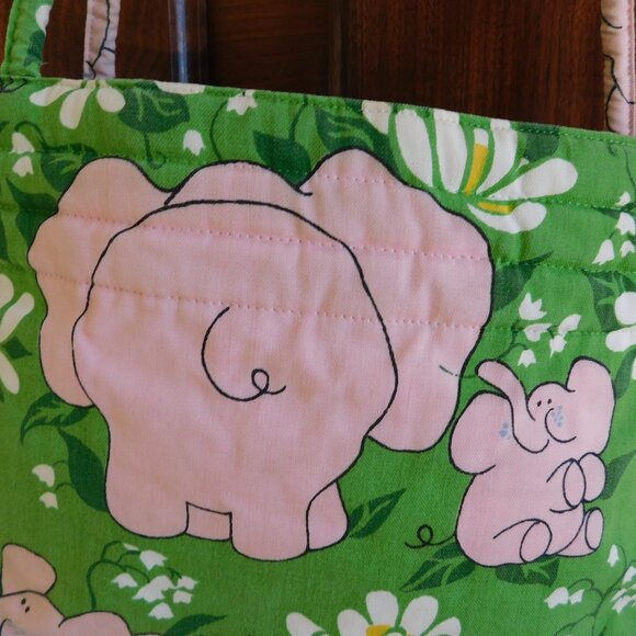 VTG Katashas Unusuals pink elephant novelty wrap skirt & rare matching book tote - Picture 11 of 16